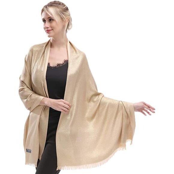 Women's Gold Shawl Wrap Scarf - Picture 1 of 7